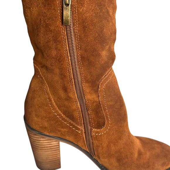 Franco Sarto Brown Suede Knee-High Boots Chunky Tassel Fringe Womens 6.5 Fall - Picture 2 of 10